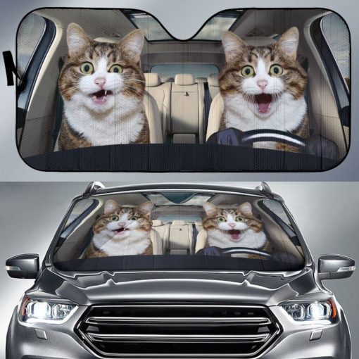 Funny Couple Cat Driving Auto Sunshade Car - FridayStuff