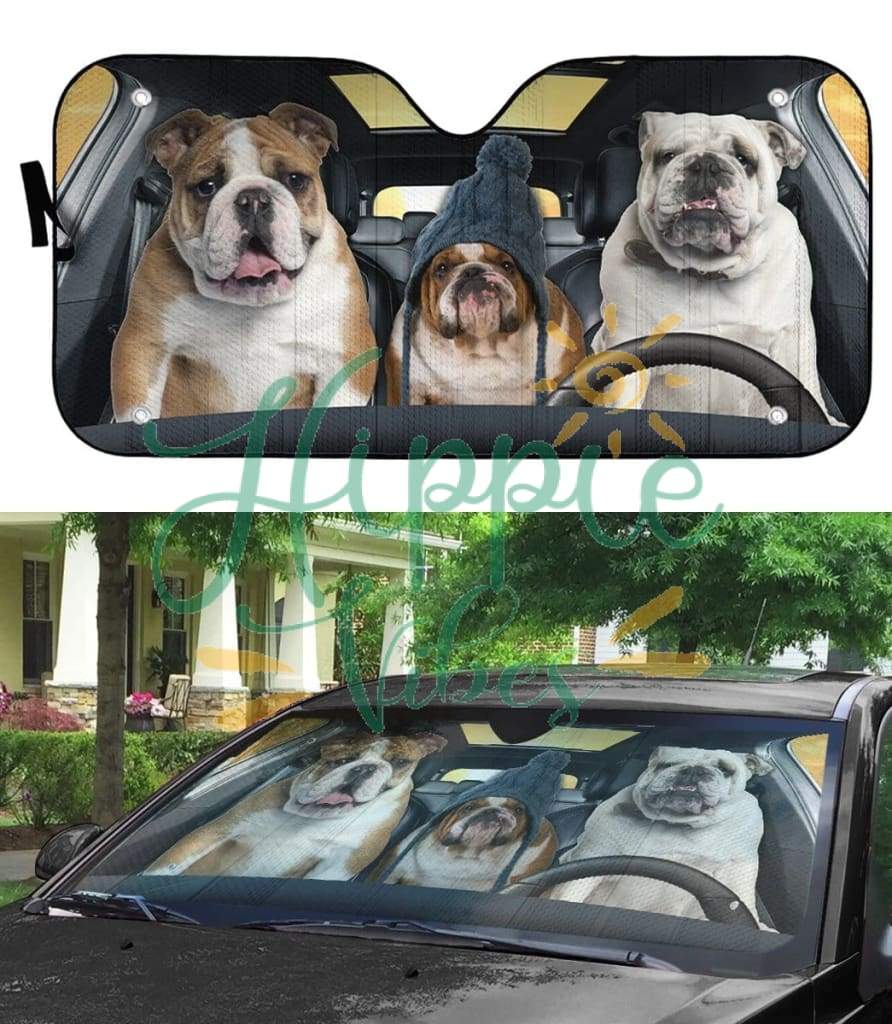 Funny Bulldog Family Driving Car Auto Sunshade Car