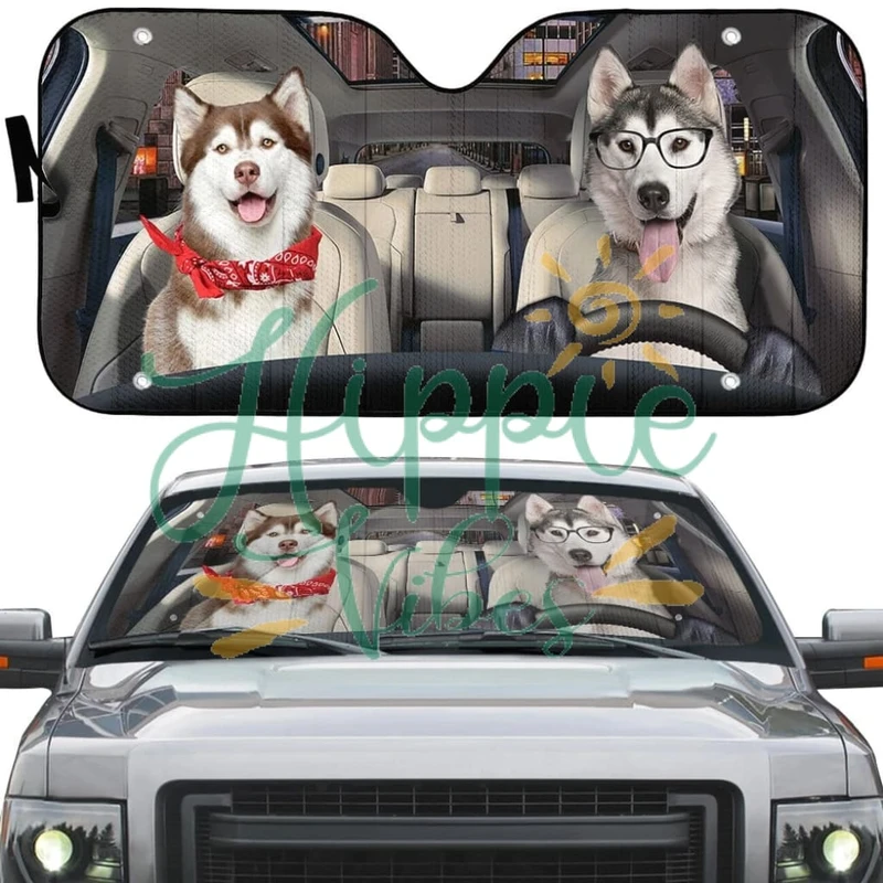 Funny Husky Dog Couple Driving