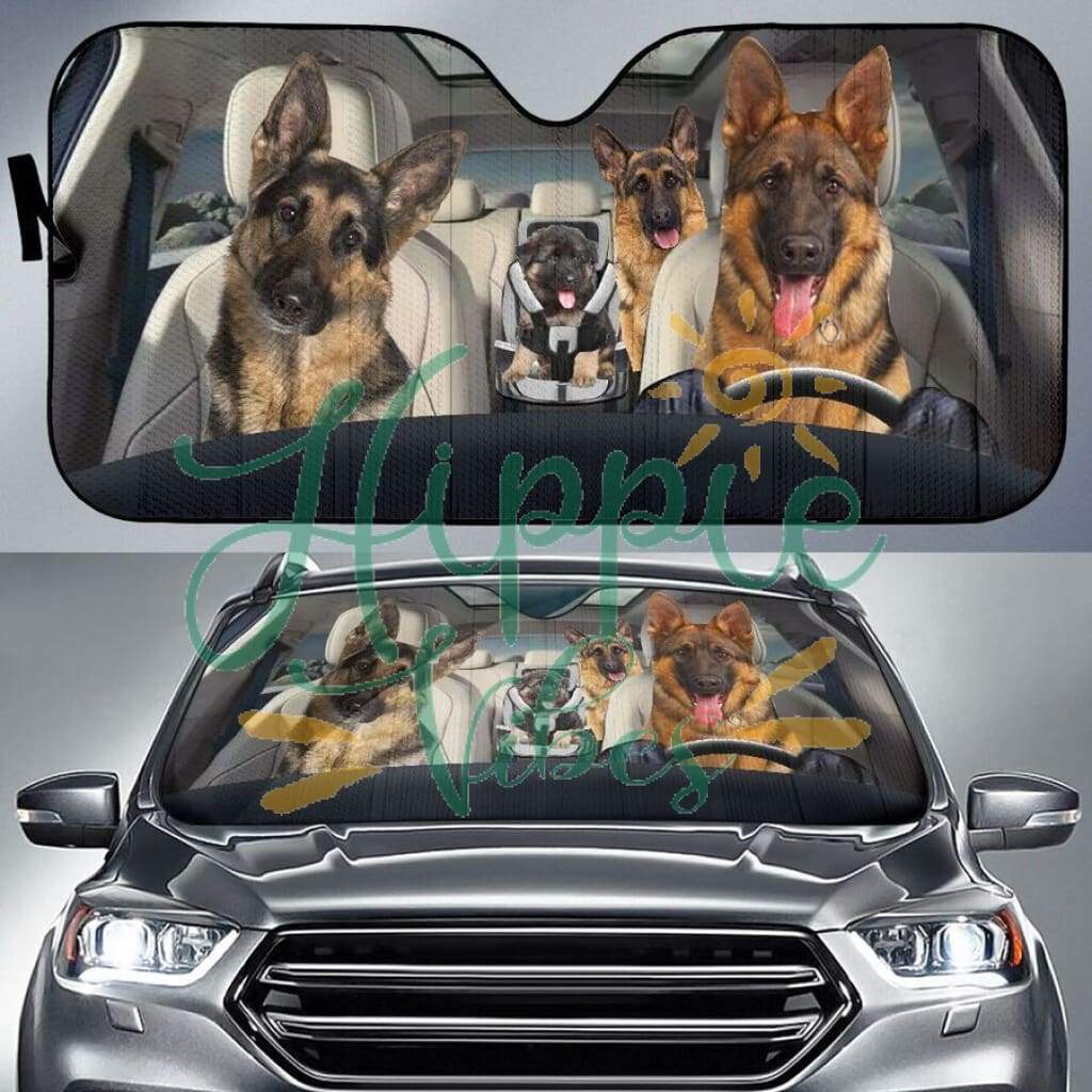 German Shepherd Dog Family Driving Car