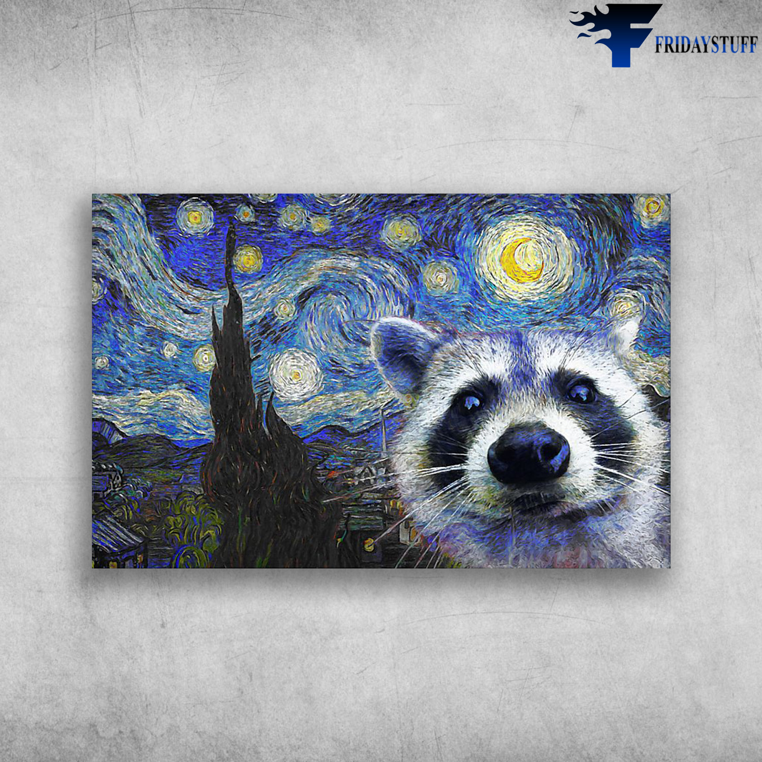 Raccoon Starry Night Van Gogh