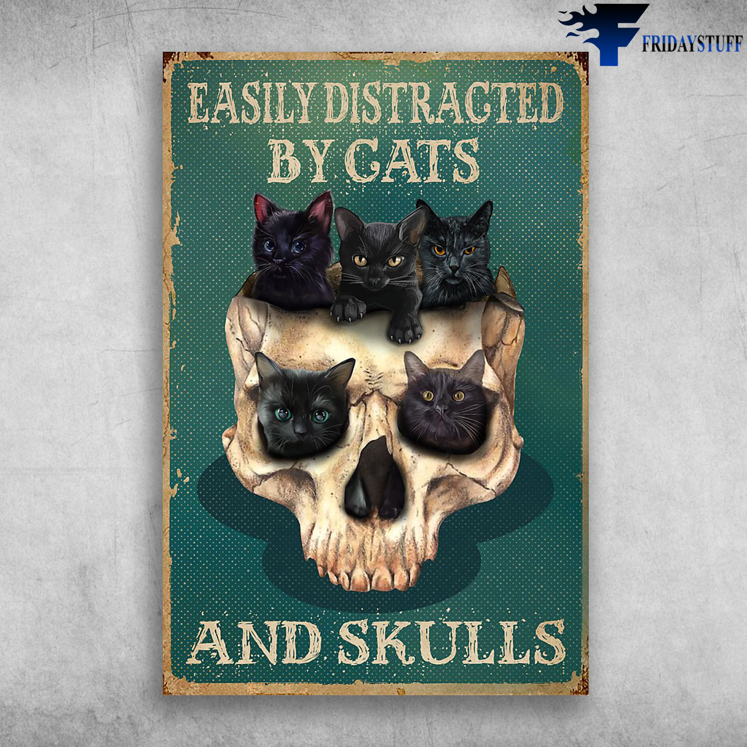 Black Cats In Skull - Easily Distracted By Cats And Skulls