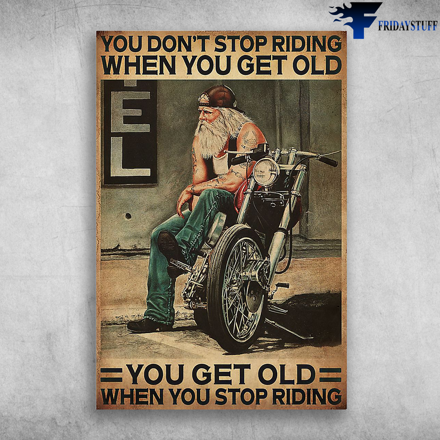The Bearded Man Is Sitting In His Bike - You Don't Stop Riding When You Get Old