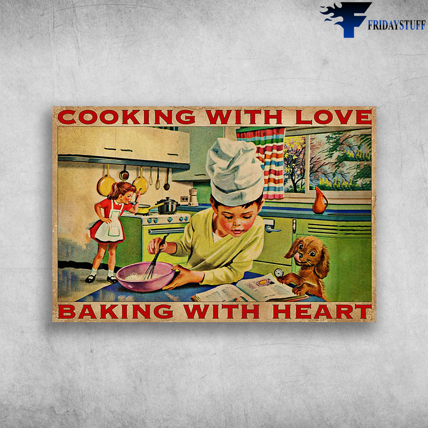 The Cooking Boy And The Dog In Kitchen - Cooking With Love Baking With Heart