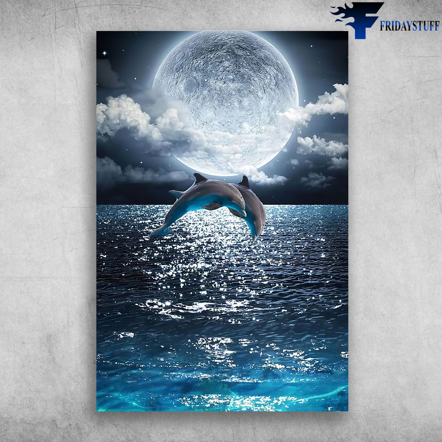 The Dolphin Couple Jumping Under The Moon