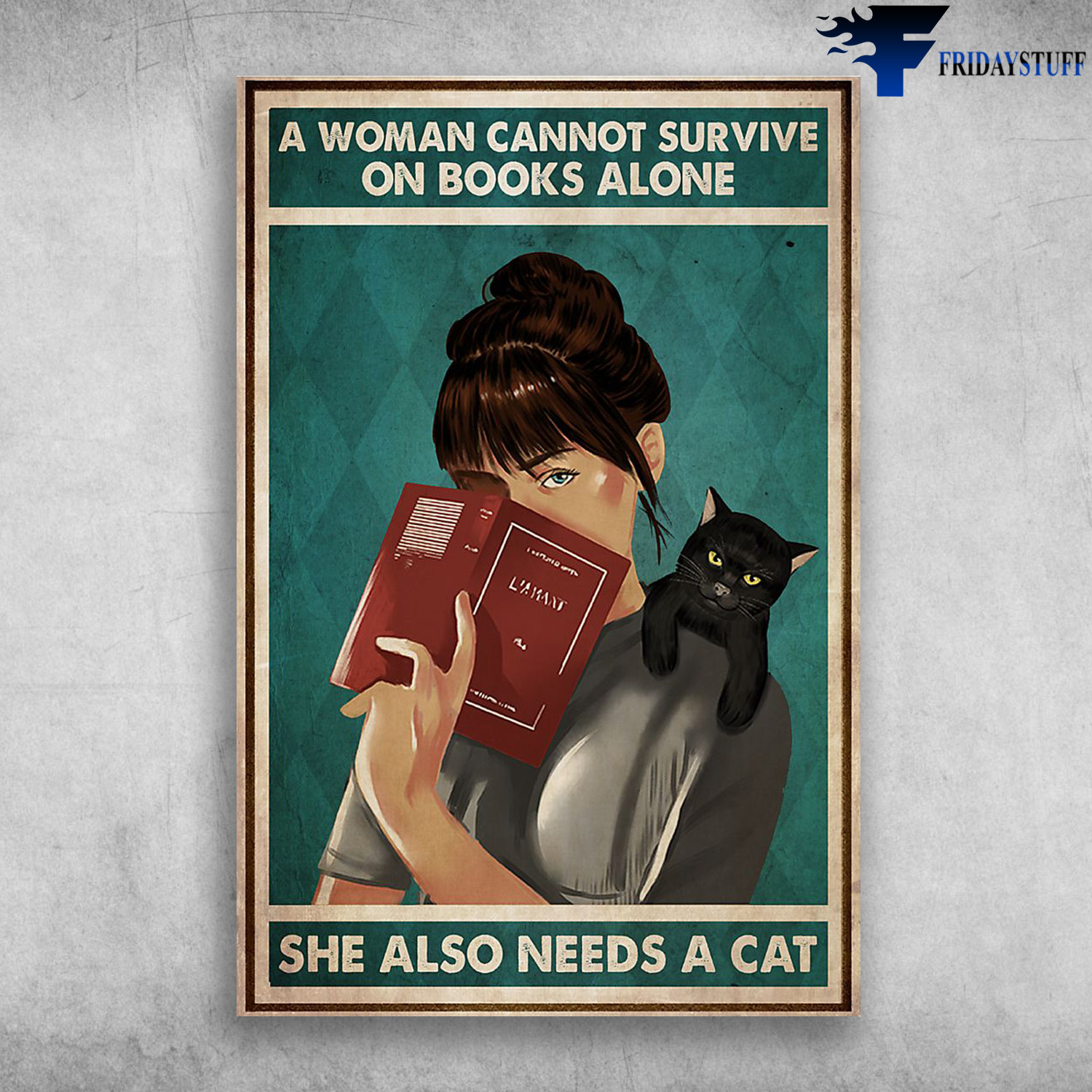 Girl Love Book And Black Cat - A Woman Cannot Survive On Book Alone