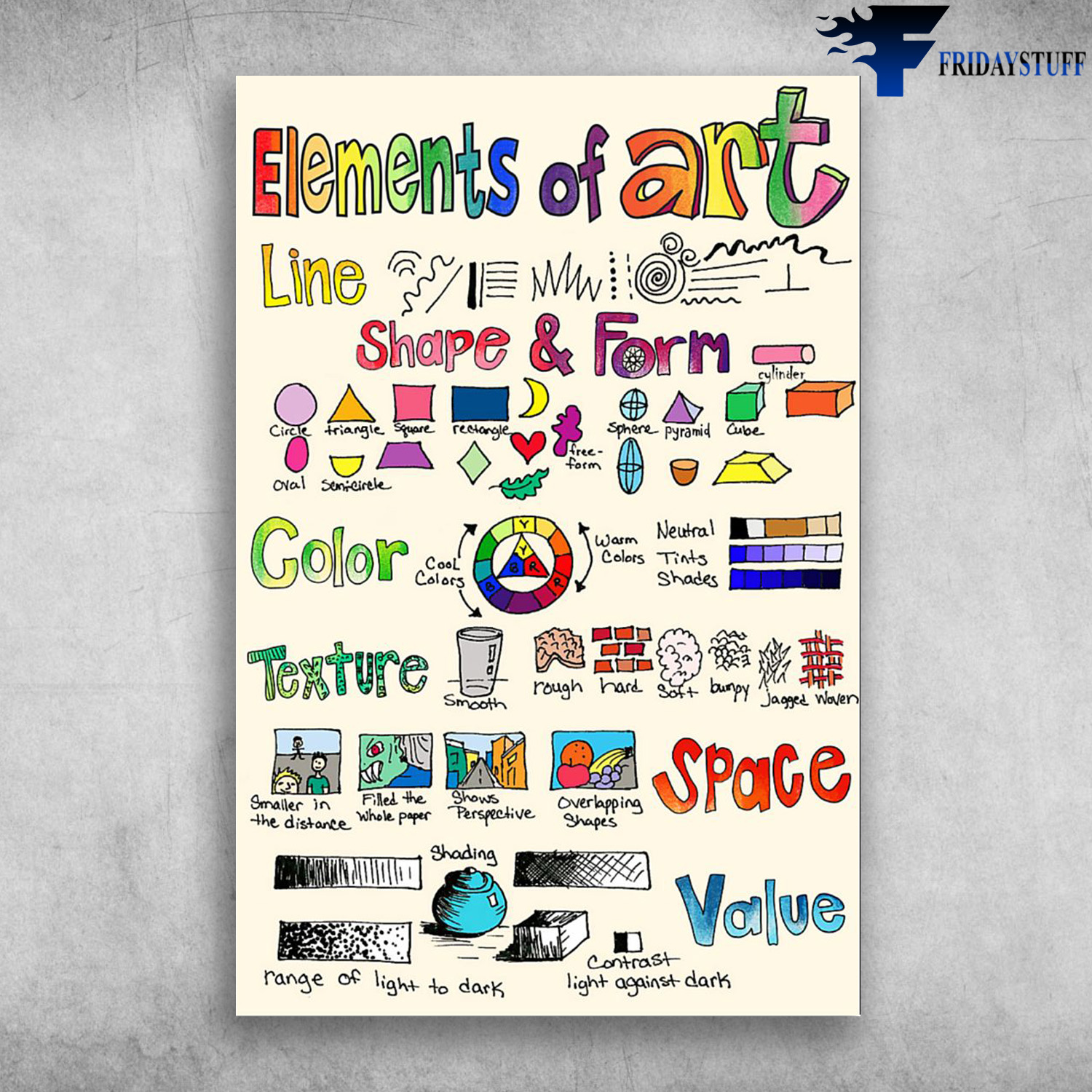 Elements Of Art - Line, Shape And Form, Color, Texture, Space, Value