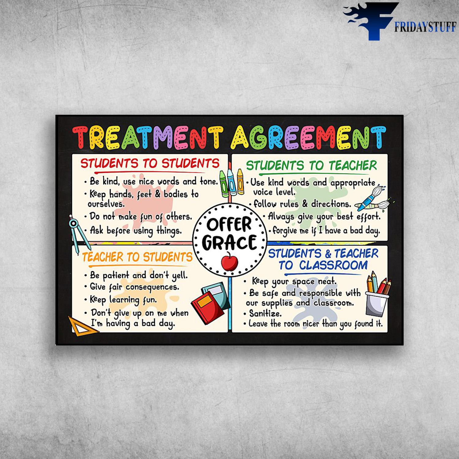 Treatment Agreement Classroom - Students To Students, Be Kind, Use Nice Words And Tone, Keep Hands, Feer And Bodies To Ourselve, Do Not Make Fun Others, Ask Be Fore Using Things, Students To Teacher, Teacher To Students
