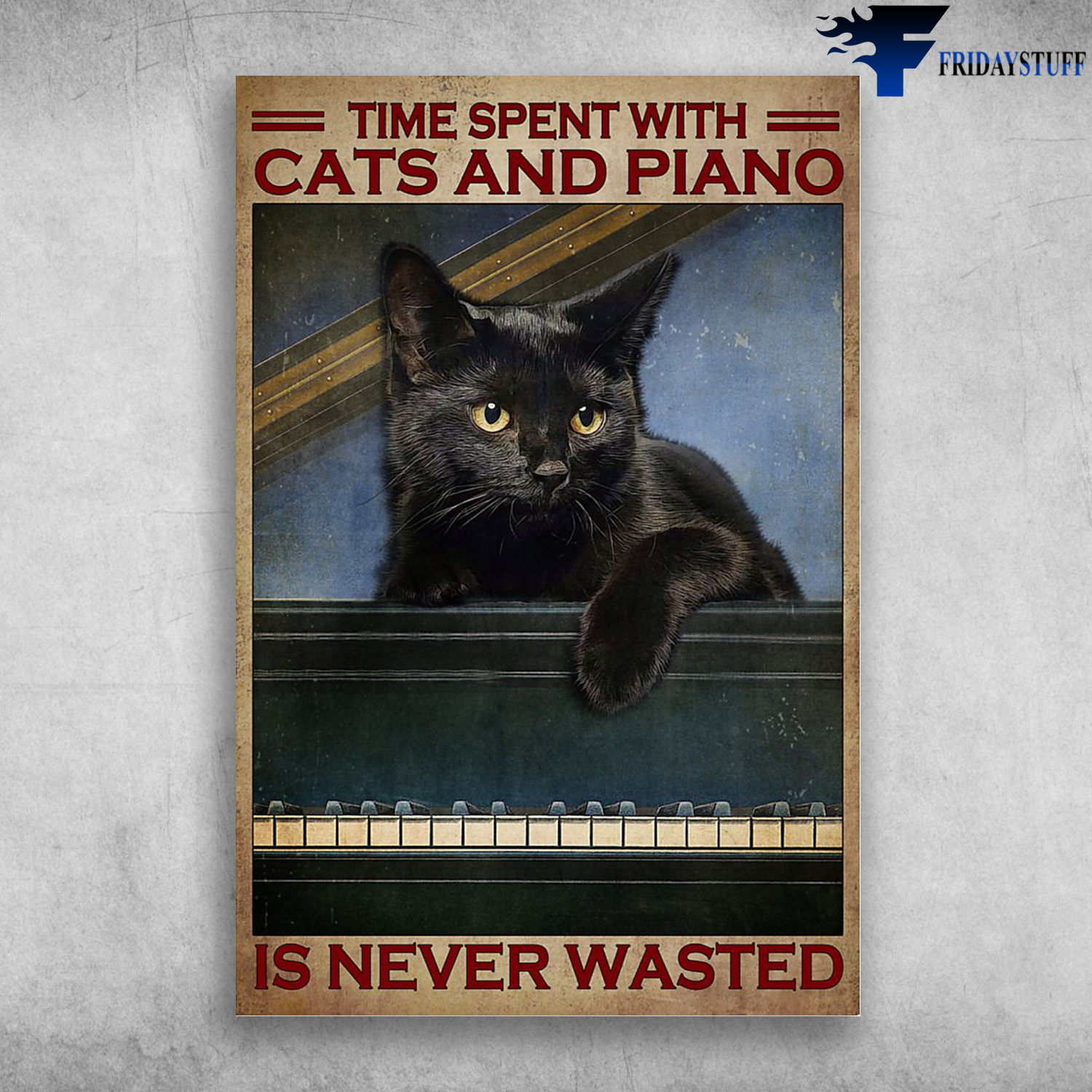 Black Cat In The Piano - Time Spent With Cats And Piano Is Never Wasted