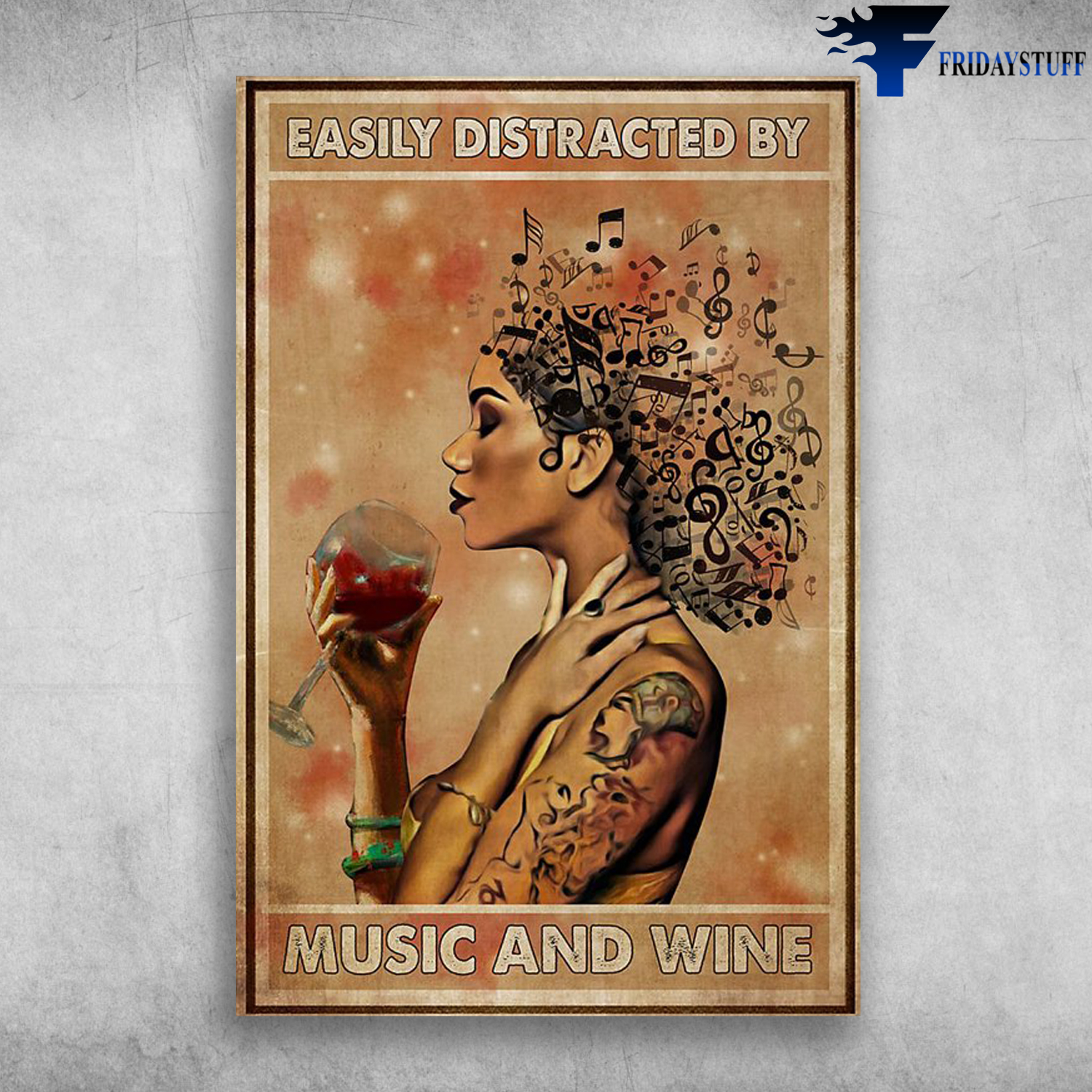 Girl Drinks Wine And Listens Music - Easily Distracted By Music And Wine