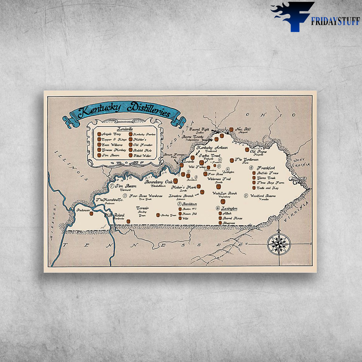 The Map Of Kentucky Distilleries