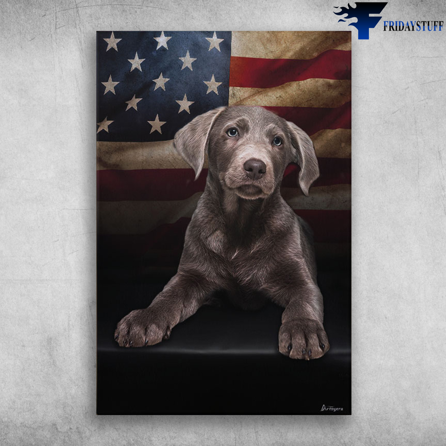 Silver Labrador And American Flag