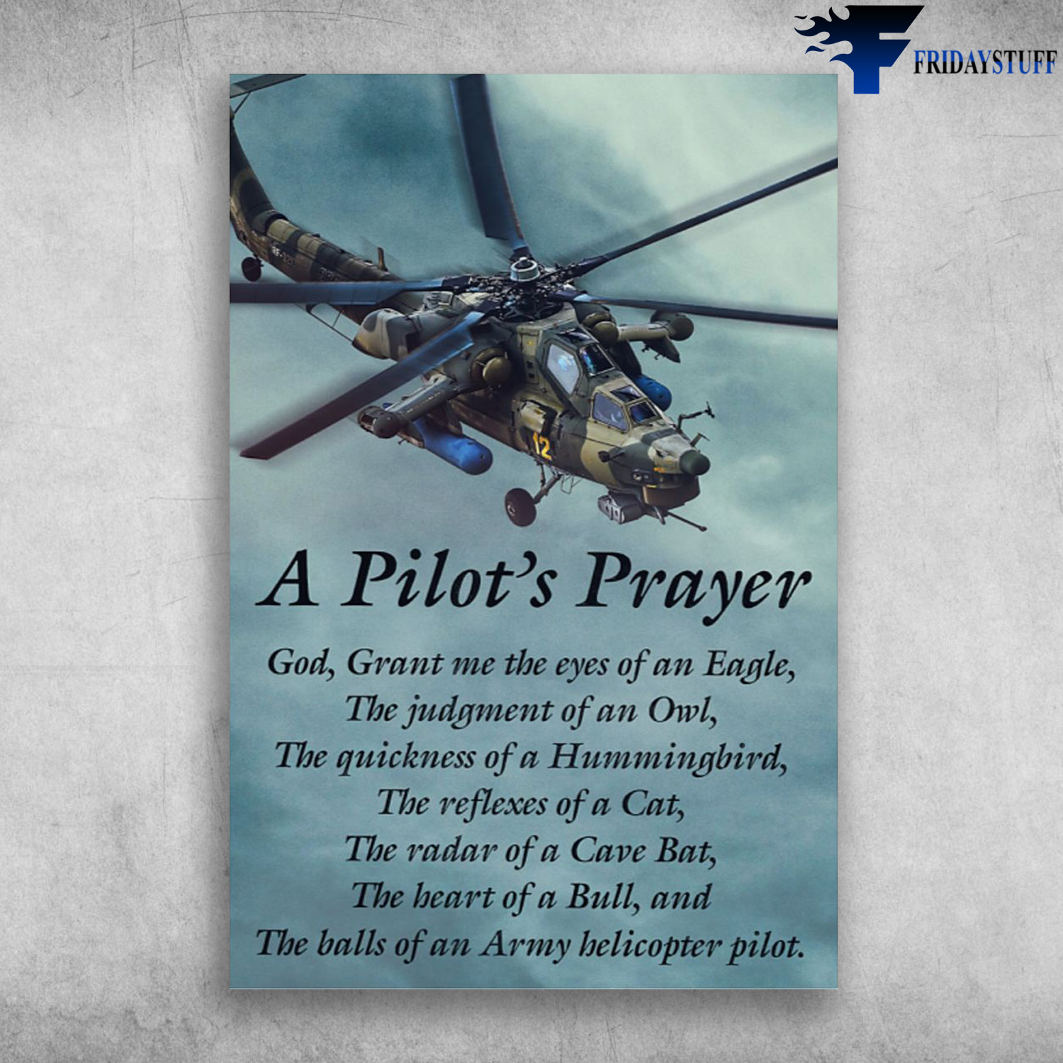 A Pilot's Prayer - God, Grant Me The Eyes Of An Eagle, The Judgment Of An Owl, The Quickness Of A Hummingbird, The Reflexes Of A Cat, The Heart Of A Bull, And The Balls Of An Army Helicopter Pilot