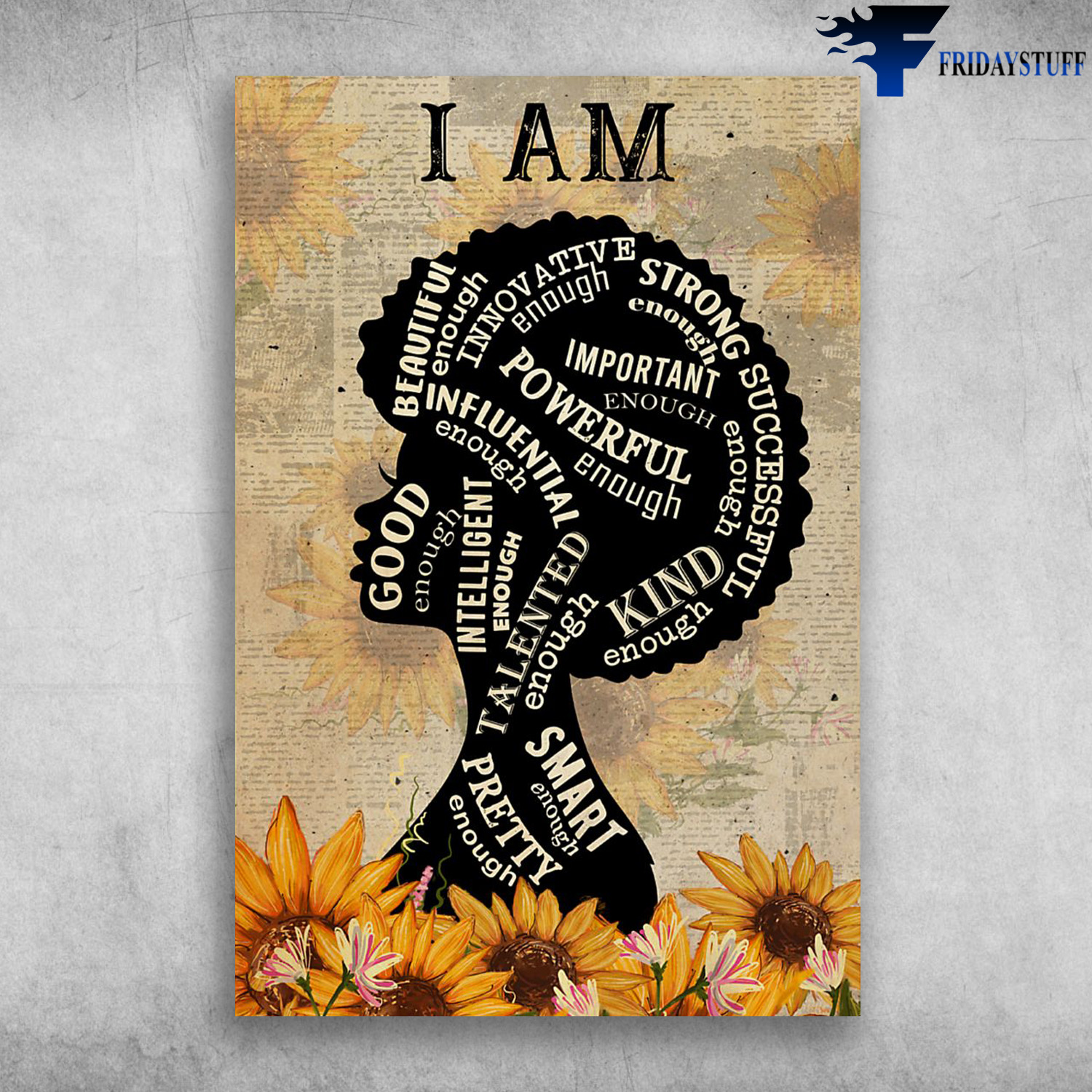 Afro Girl Silhouette - I Am Enough, Beautiful, Good, Innovative, Strong, Important, Successful, Influential, Smart