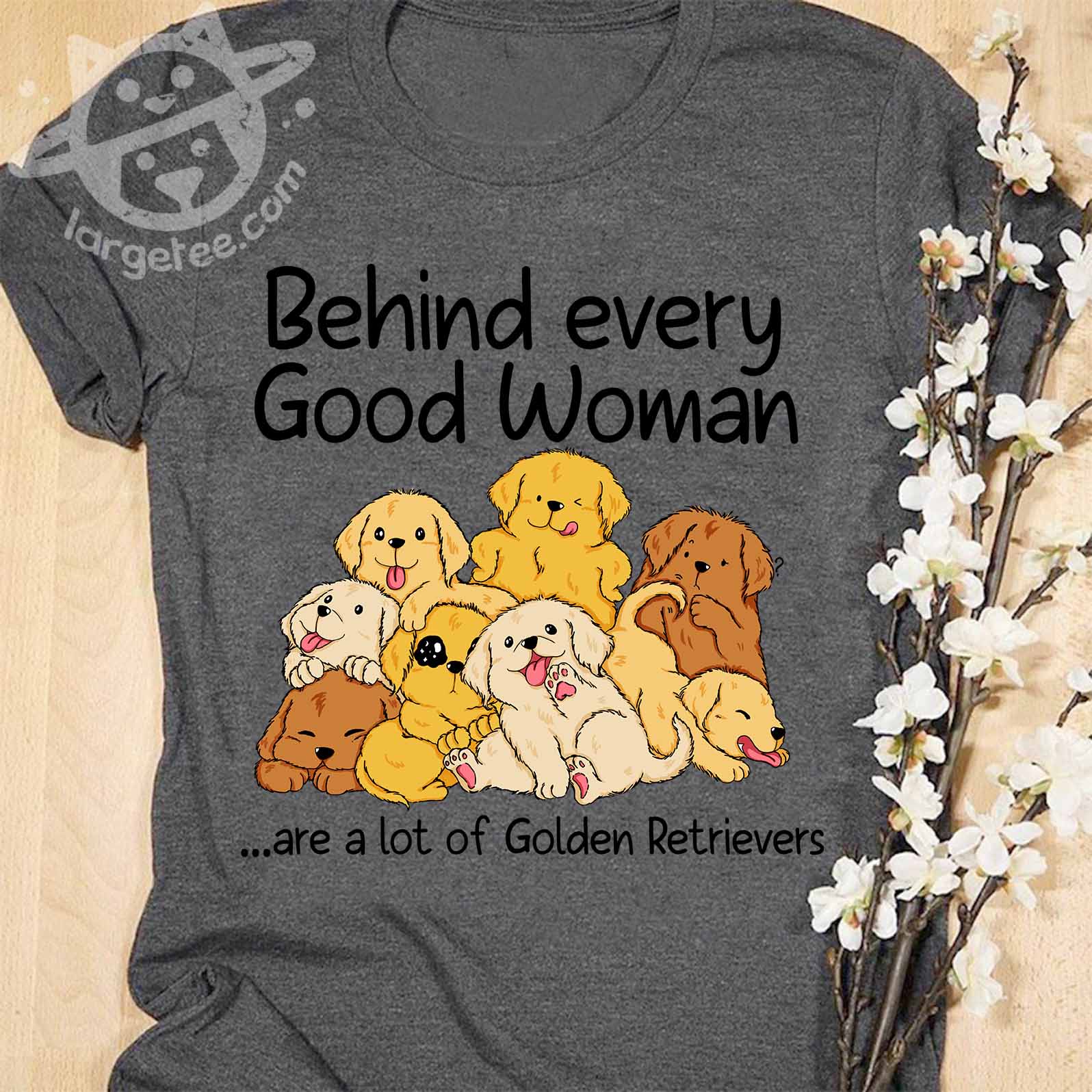 Behind every good woman are a lot of Golden Retrievers