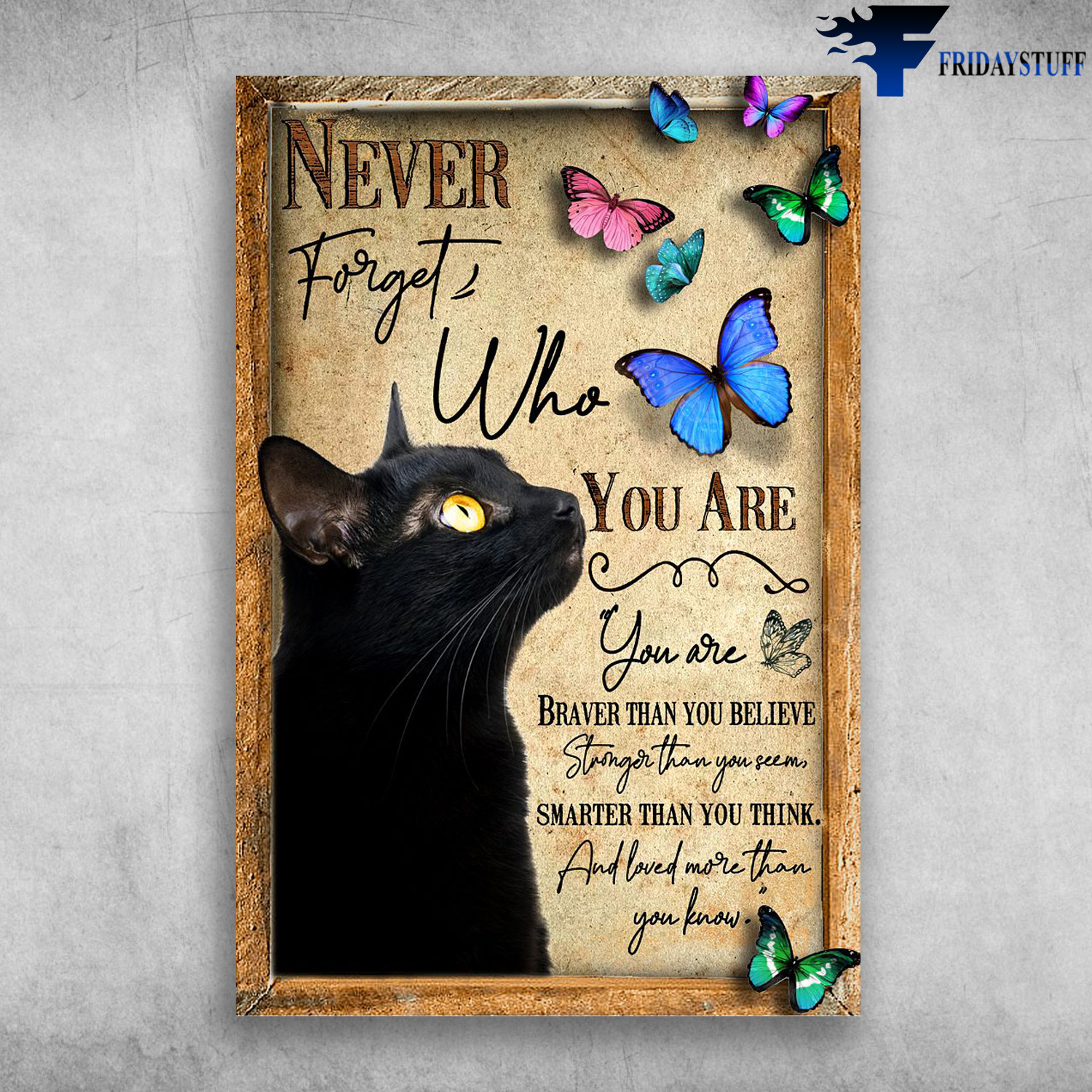 Black Cat And Butterfly - Never Forget Who You Are, You Are Braver Than You Believe, Stronger Than You Seem, Smarter Than You Think, And Loved More Than You Know
