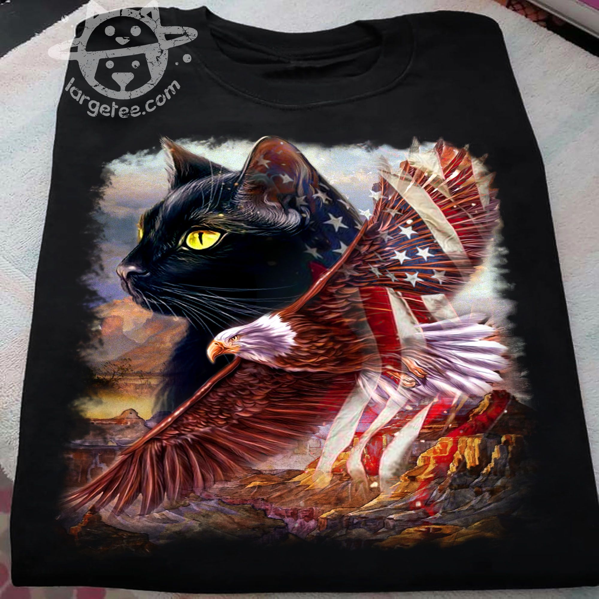 Cat and eagle - Eagle the symbol of america - America flag