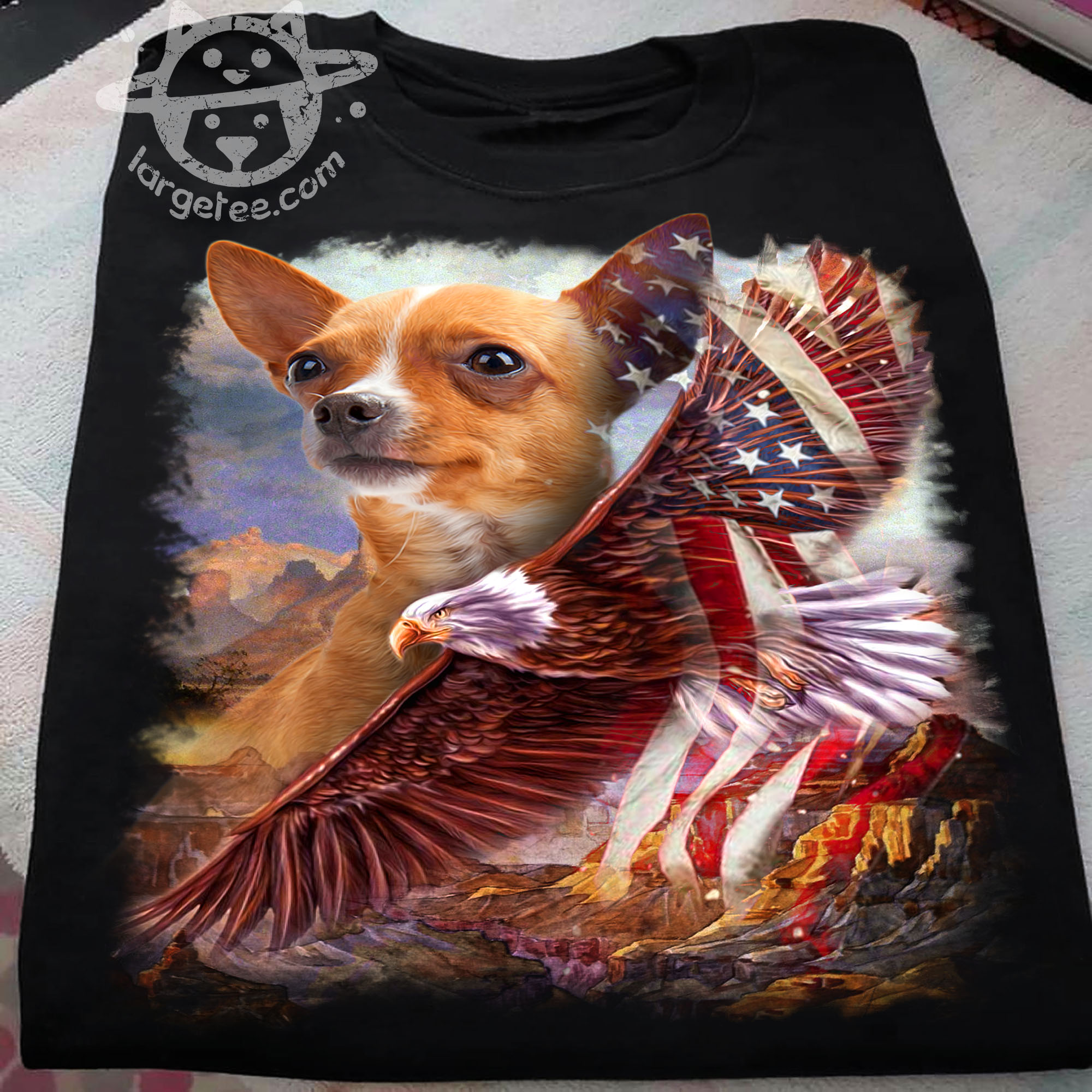Chihuahua dog and eagle the symbol of America - America flag