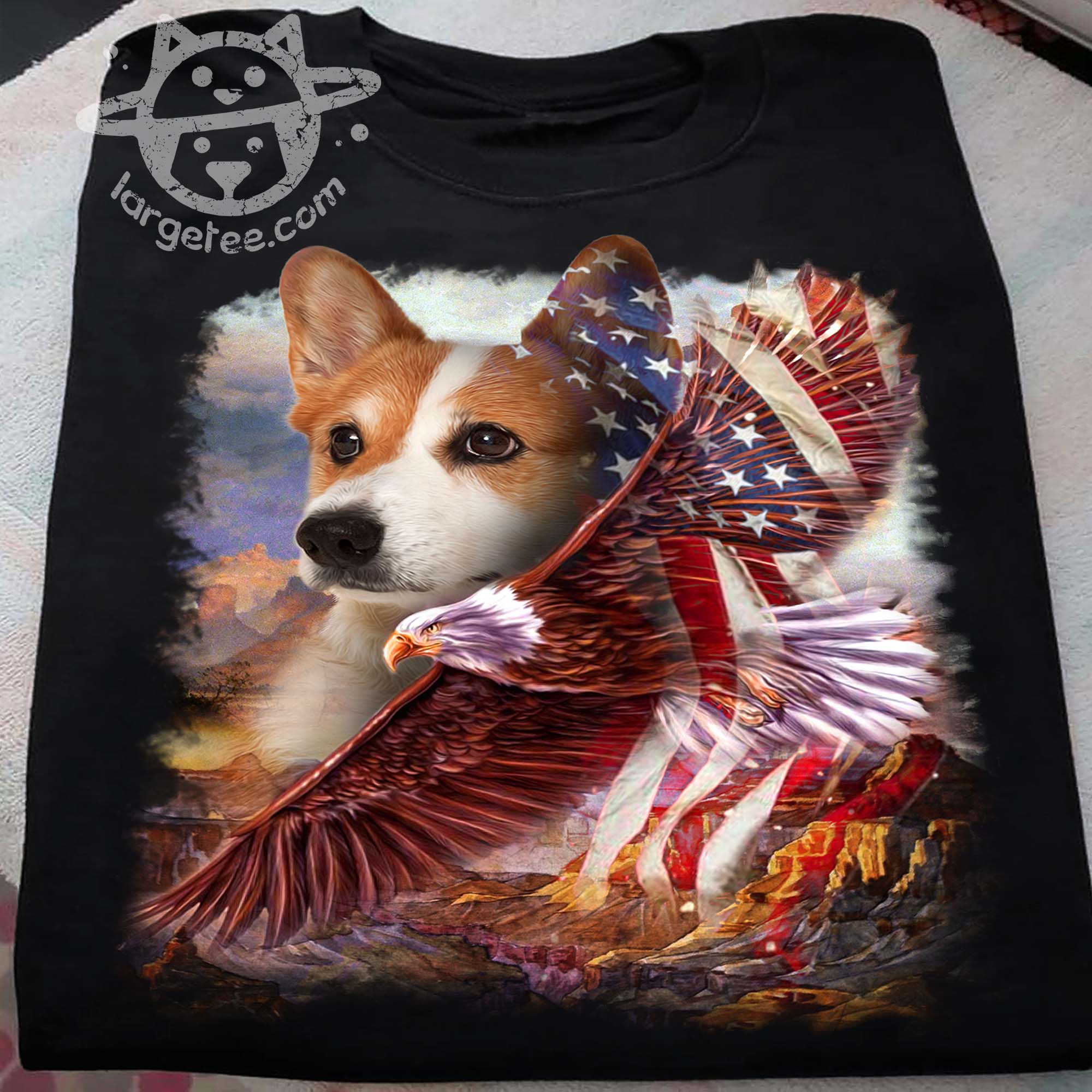 Corgi dog and eagle the symbol of America - America flag