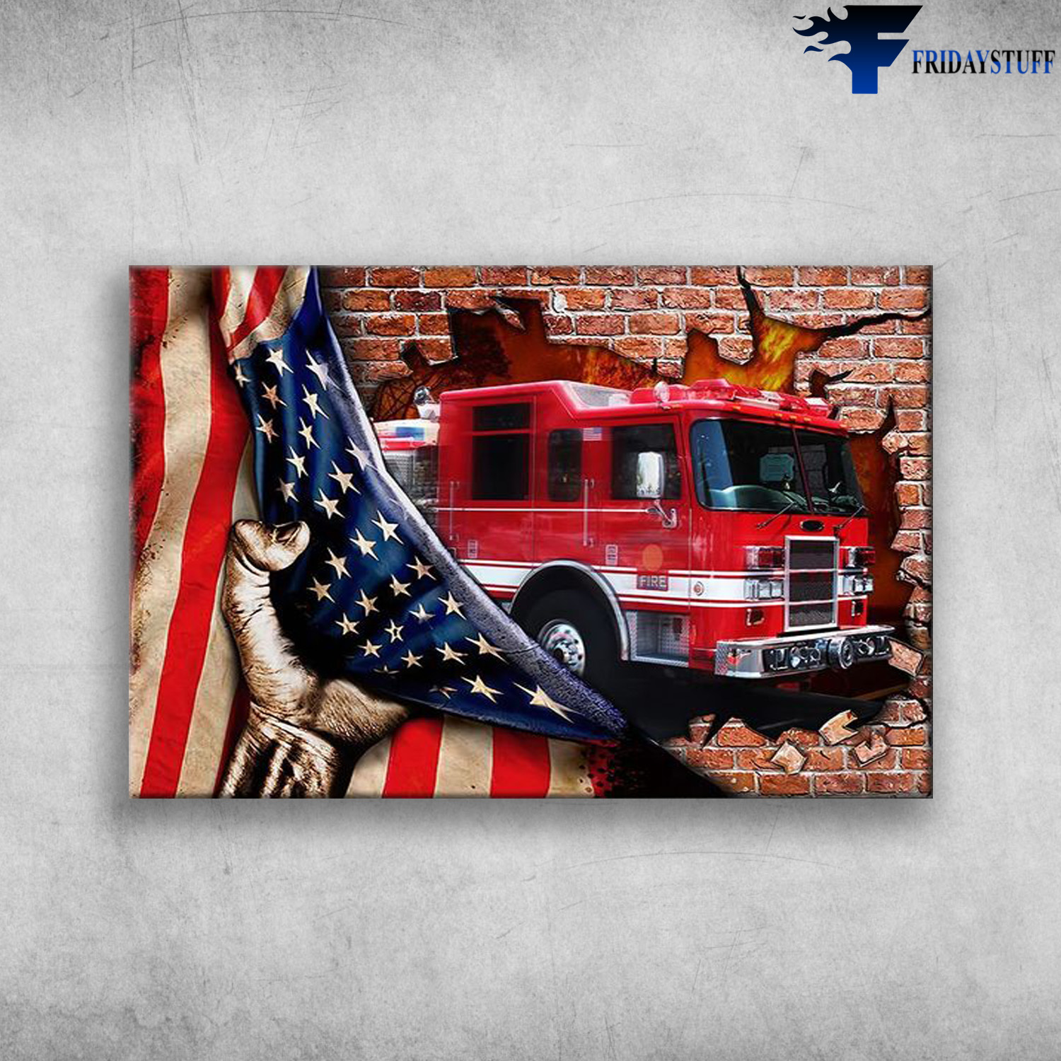 Firefighter Truck And America Flag