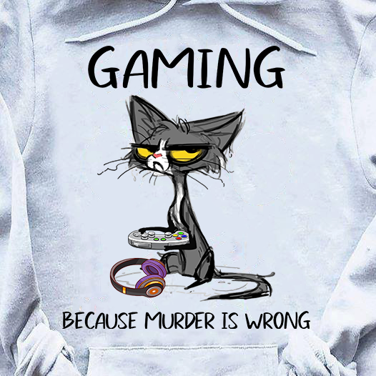Gaming because murder is wrong - black cat playing game