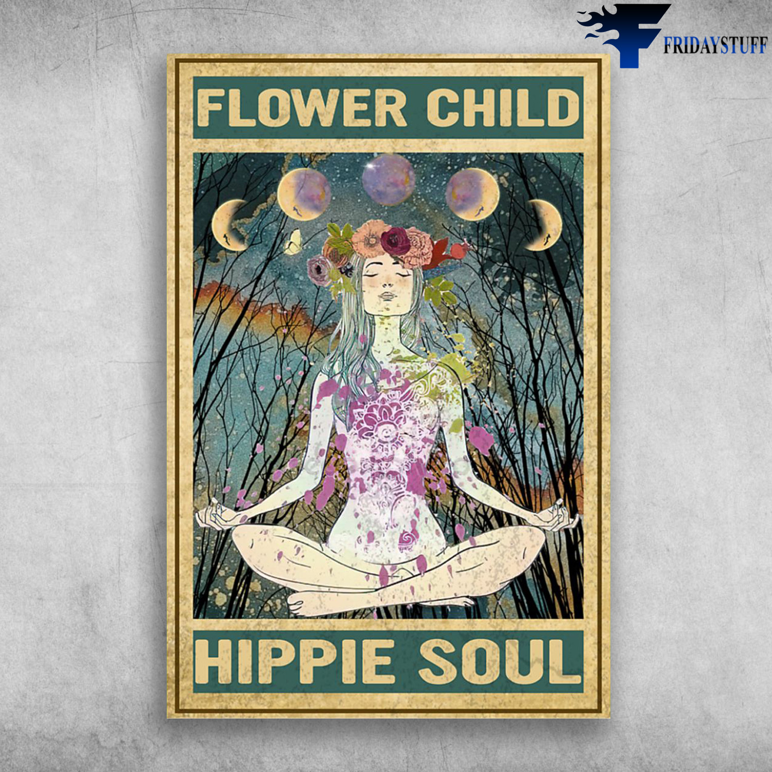 Girl Meditating- Flower Child, Hippie Soul