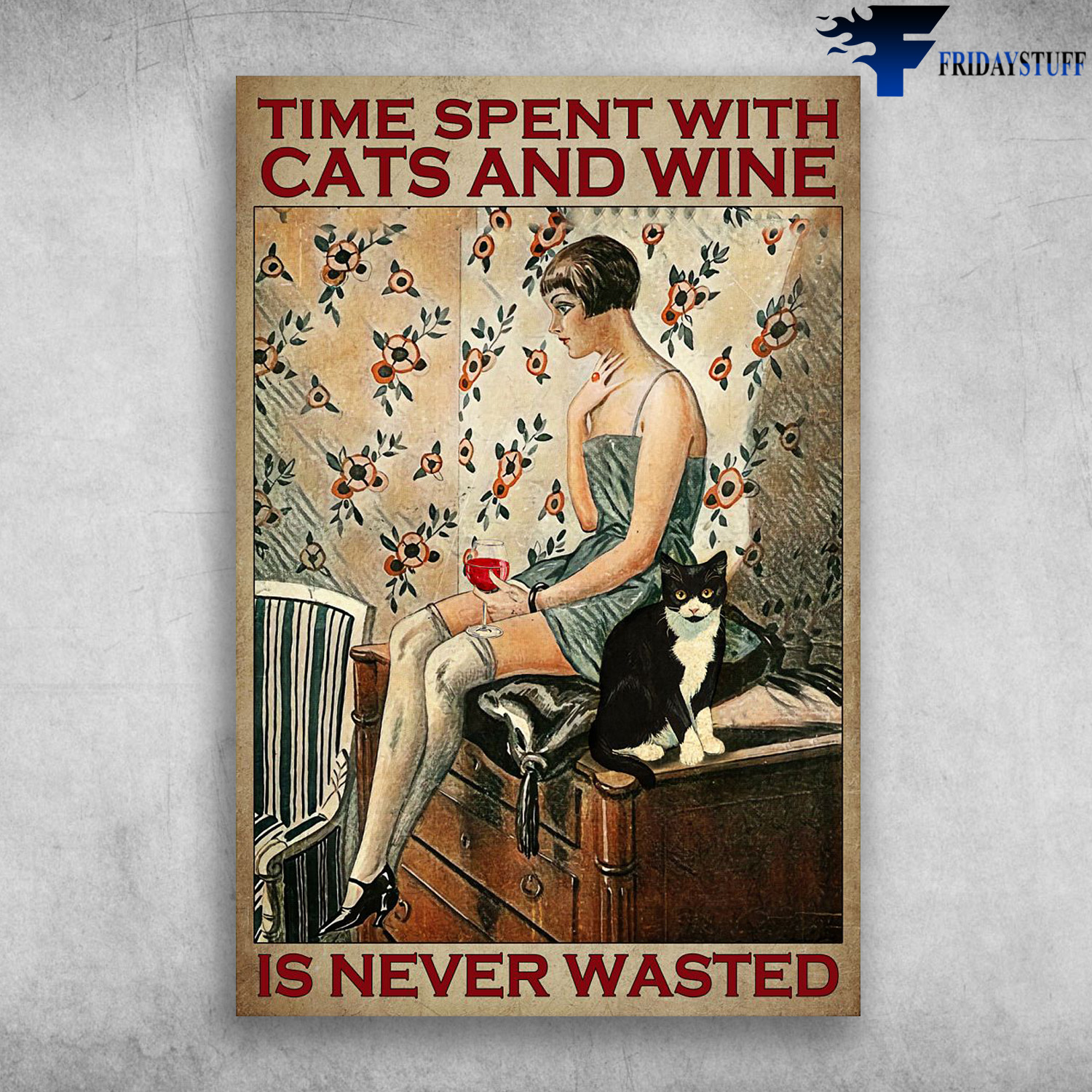 Girl With Black Cats And Wine - Time Spent With Cats And Wine Is Never Wasted