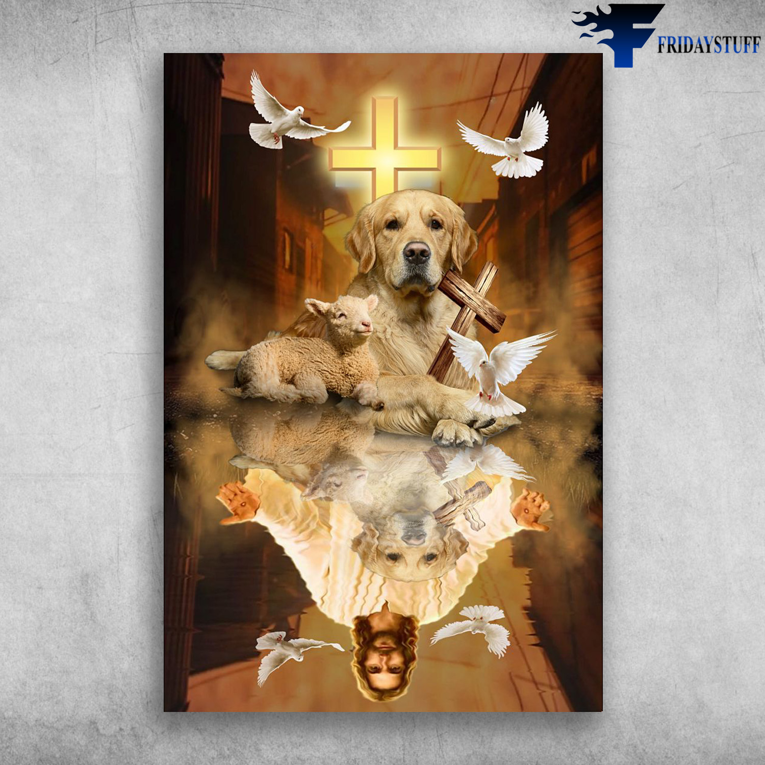 Golden Retriever And The Goat - God In Water Mirrror