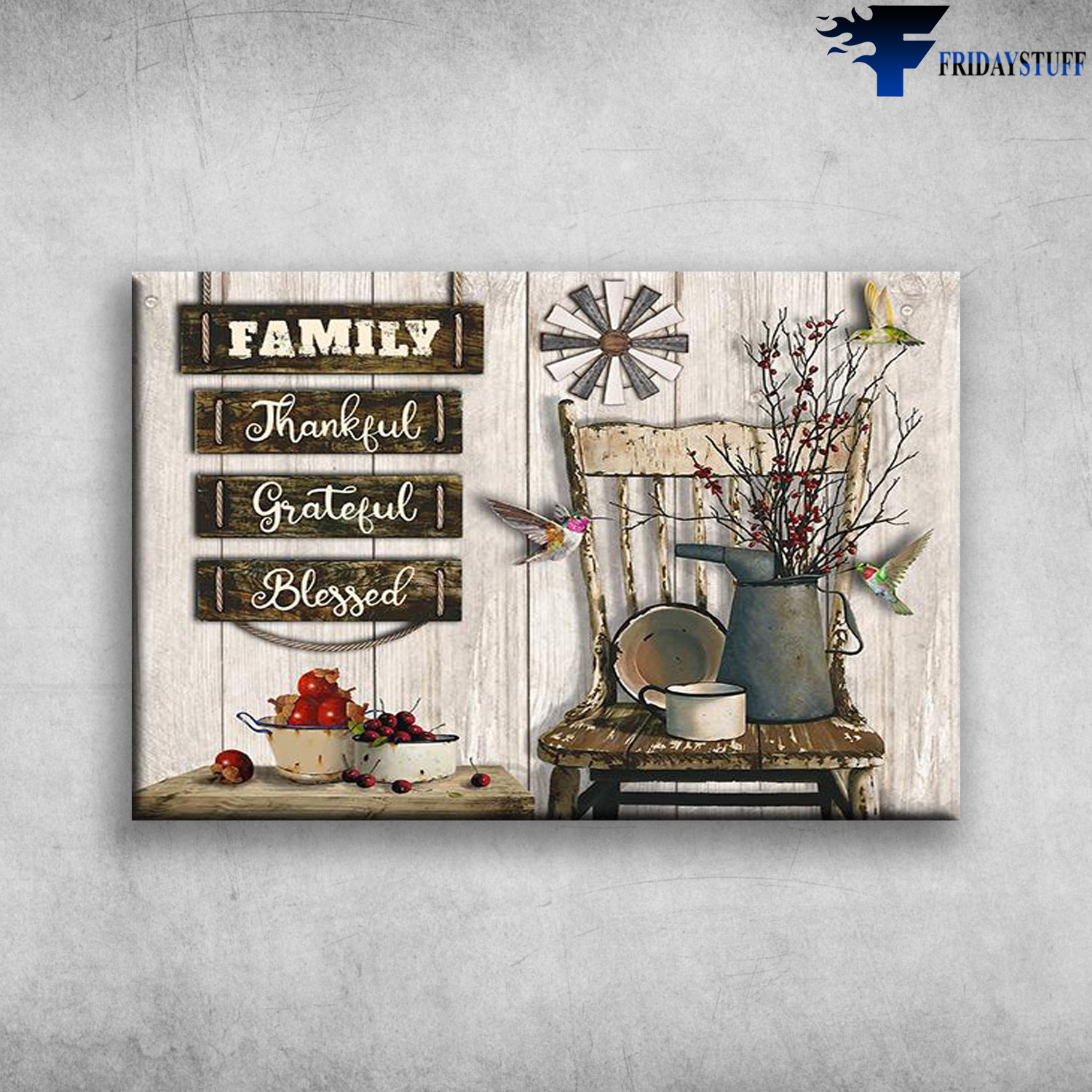 Hayooo Primitive Still Life Canvas With Hummingbirds Family, Thankful, Grateful, Blessed, Wall Art For Farmhouse Decor