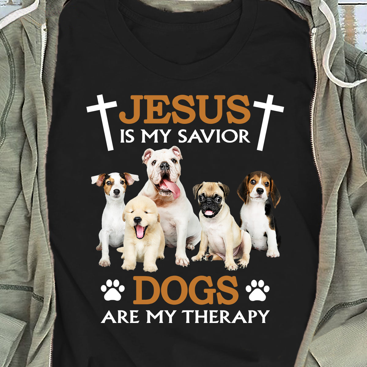 Jesus Is My Savior Dogs Are My Therapy - Jesus Cross