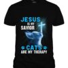 Jesus is my savior cats are my therapy - Cat and god's cross