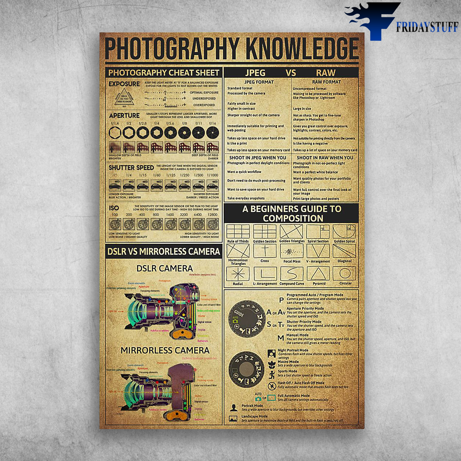 Photography Knowledge - Photography Cheat Sheet, JPEG VS RAW, A Beginners Guide To Composition, DSLR Vs Mirrorless Camera,