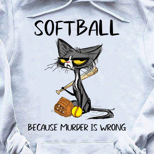 Softball because murder is wrong - Black cat with baseball