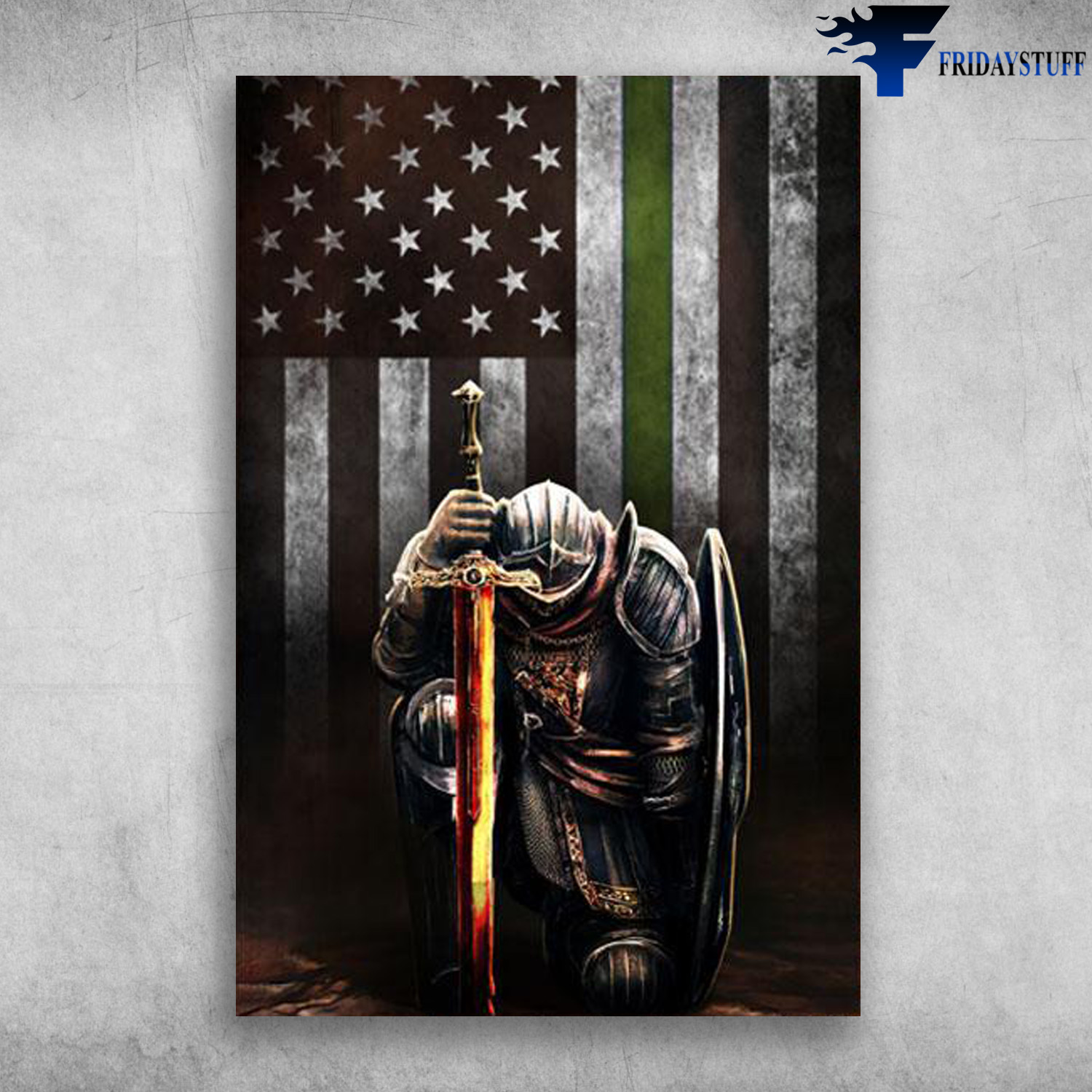 Thin Green Line Flag Poster Knight Templar Patriotic Army Military Veteran