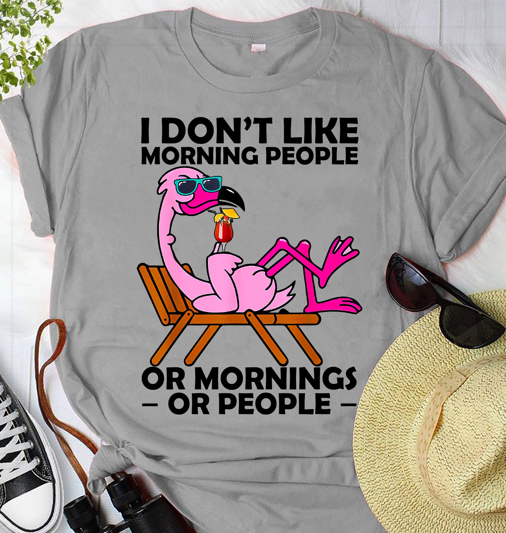 I don’t like morning people or mornings or people - Flamingo drinking cocktail