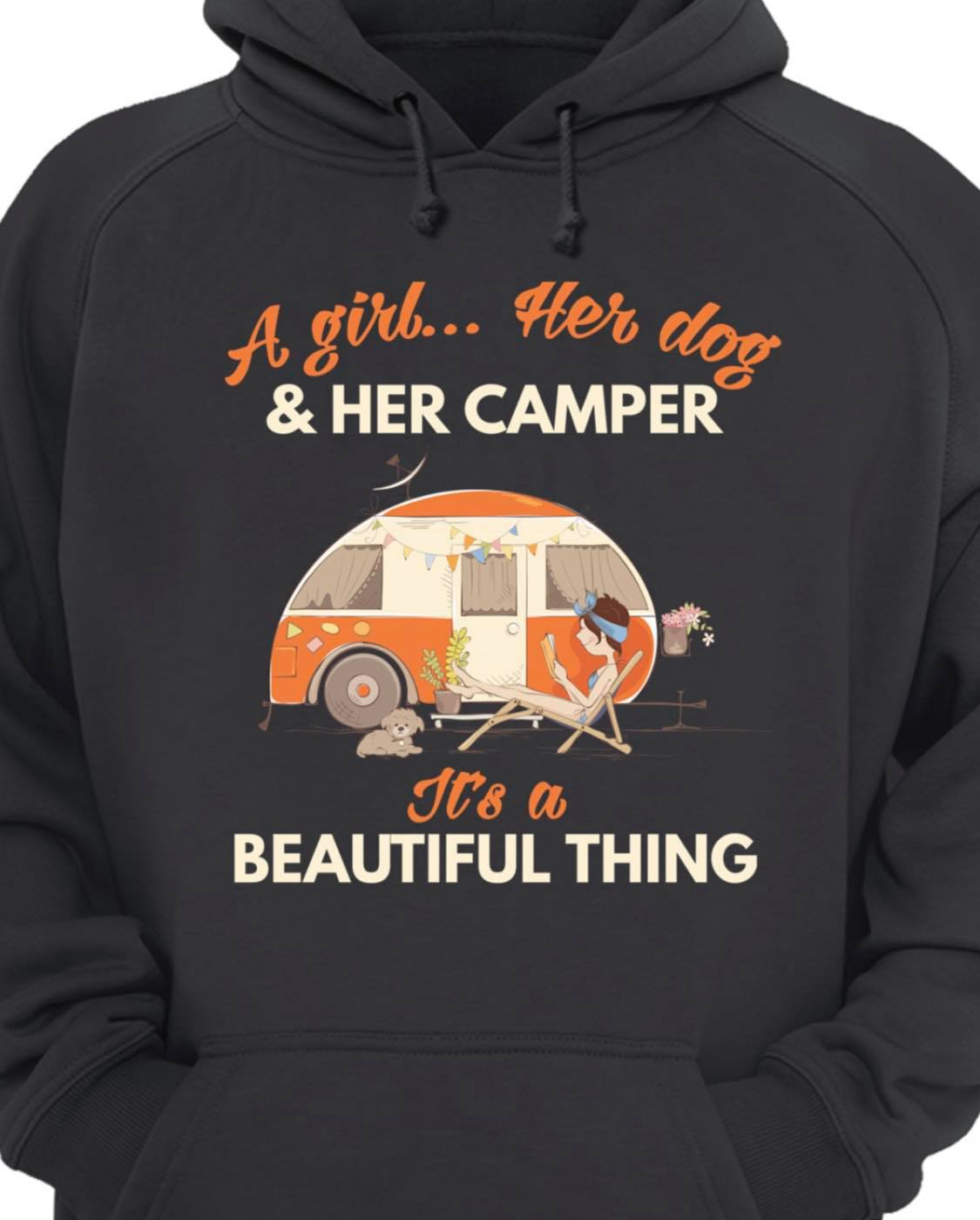 A girl her dog and her camper It's a beautiful thing