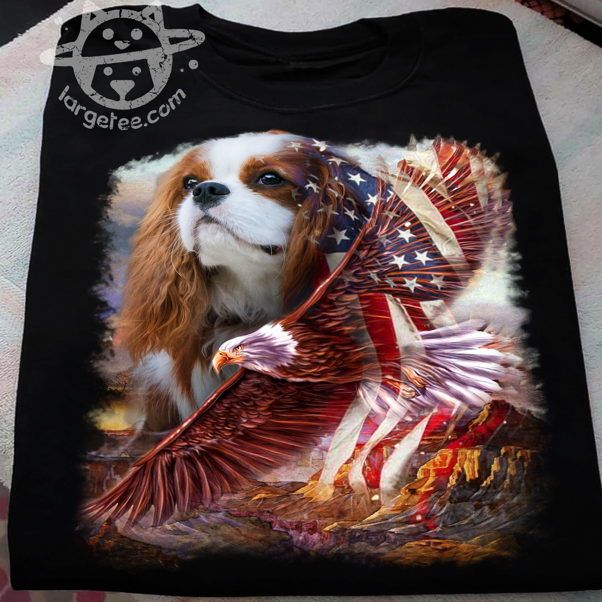 Cavalier King Charles and eagle the symbol of America - America flag