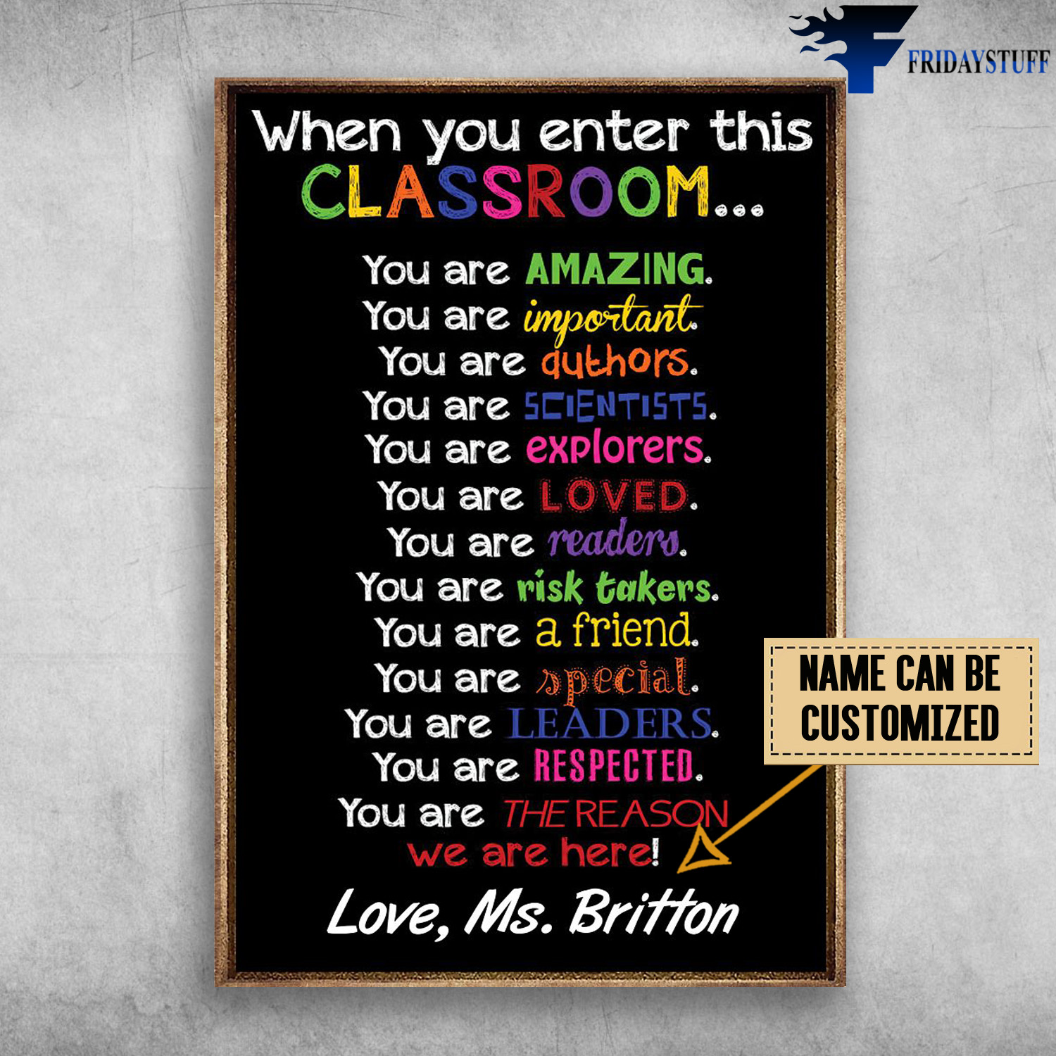 ClassRoom Rule, When You Enter This Classroom, You Are Amazing, You Are Importain, You Are Author, You Are Scientists, You Are Explorers, You Are Loved, You Are Readers, You Are Risk Takers, You Are A Friend, You Are Special