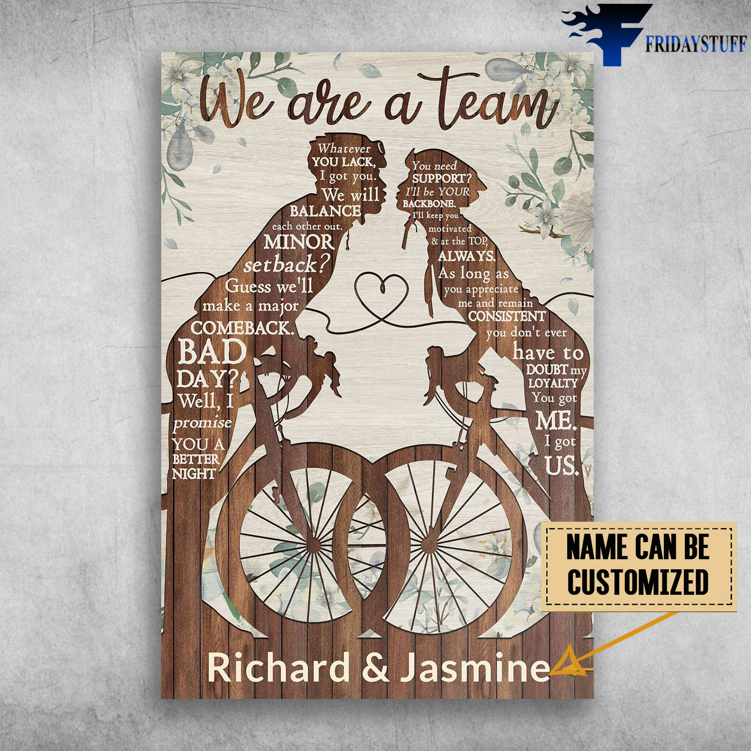 Cycling Couple, We Are A Team, Whatever You Lack, I Got You, We Will Balance Each Other Out, Minor Setback, Guess We’ll Make A Major Comeback, Bad Day, Well, I Promise You A Better Night, You Need Support, I’ll Be Your Backbone