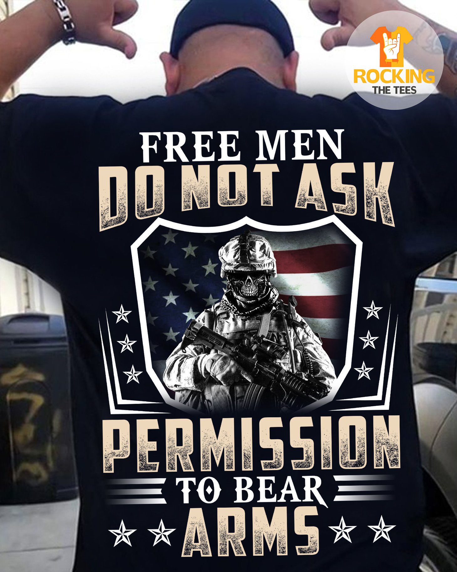 Free men do not ask permission to bear arms - America flag