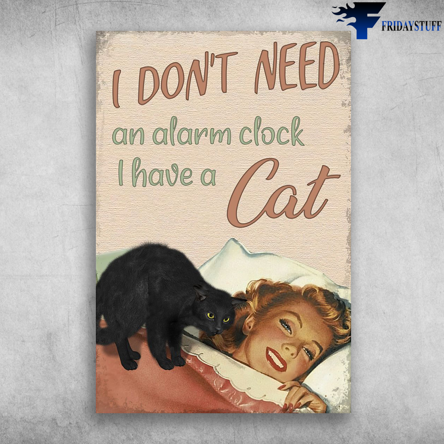 Girl And Black Cat - I Don't Need An Alarm Clock, I Have A Cat