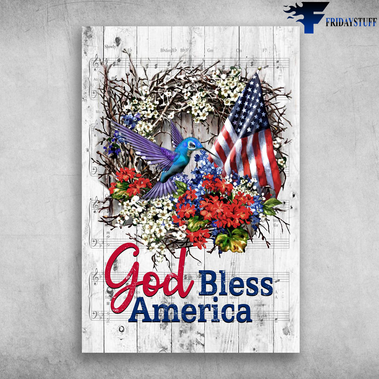 Hummingbird American - God Bless America, Flower And Sheet Music