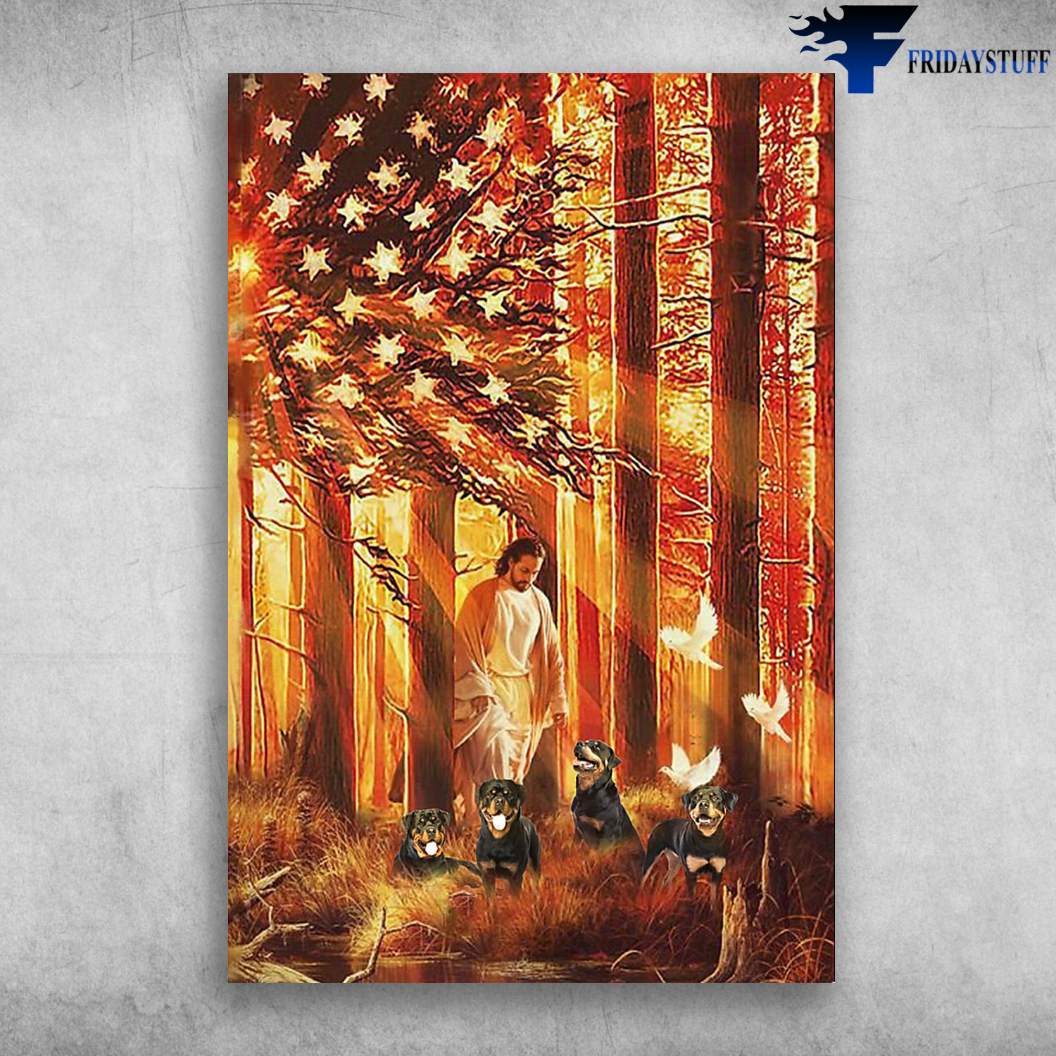 Jesus walking with Rottweilers - Rottweiler lover, American Flag