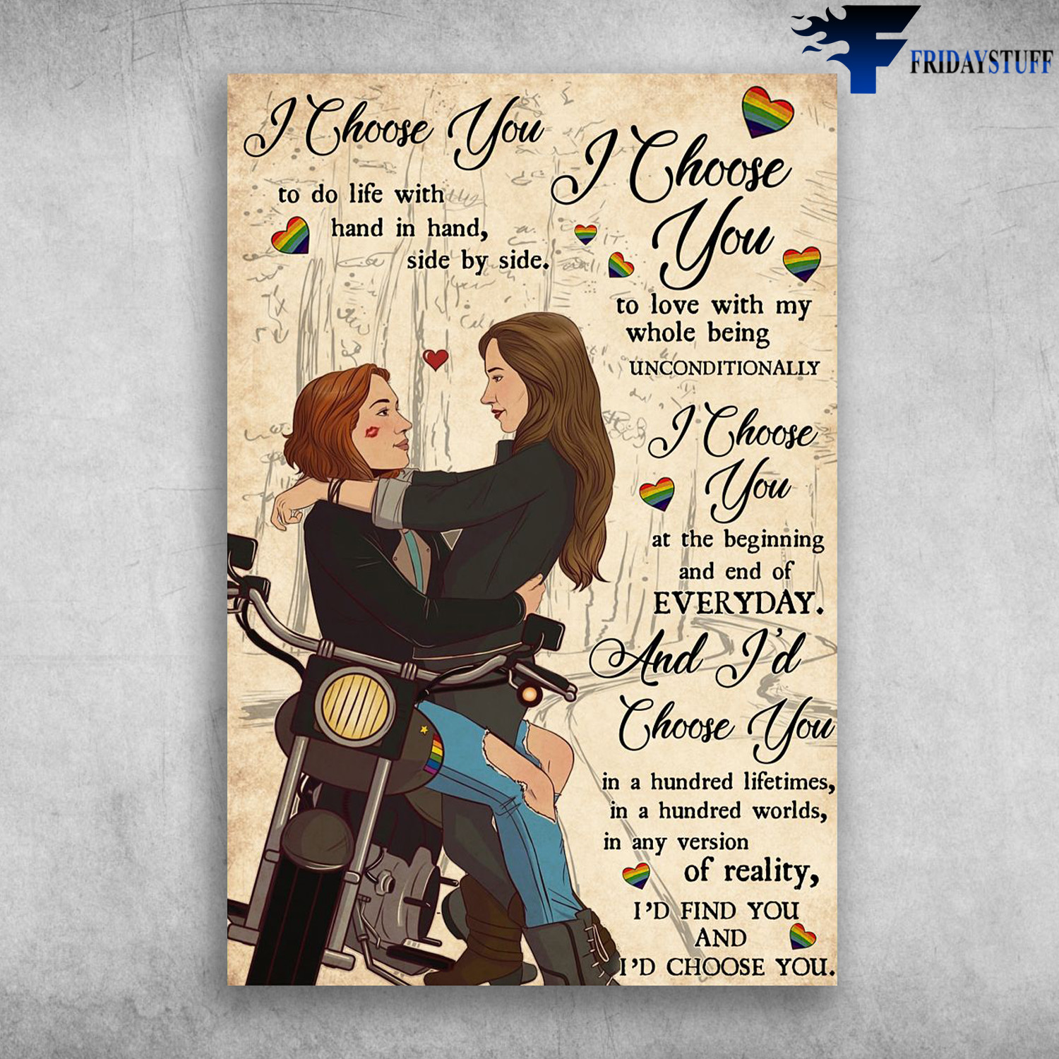 Lesbian Motorcycle Couple - I Choose You, To Do Life With Hand In Hand, Side By Side, I Choose You To Love With My Whole Being Unconditionally, I Choose You, At The Beginning And End Of Everyday