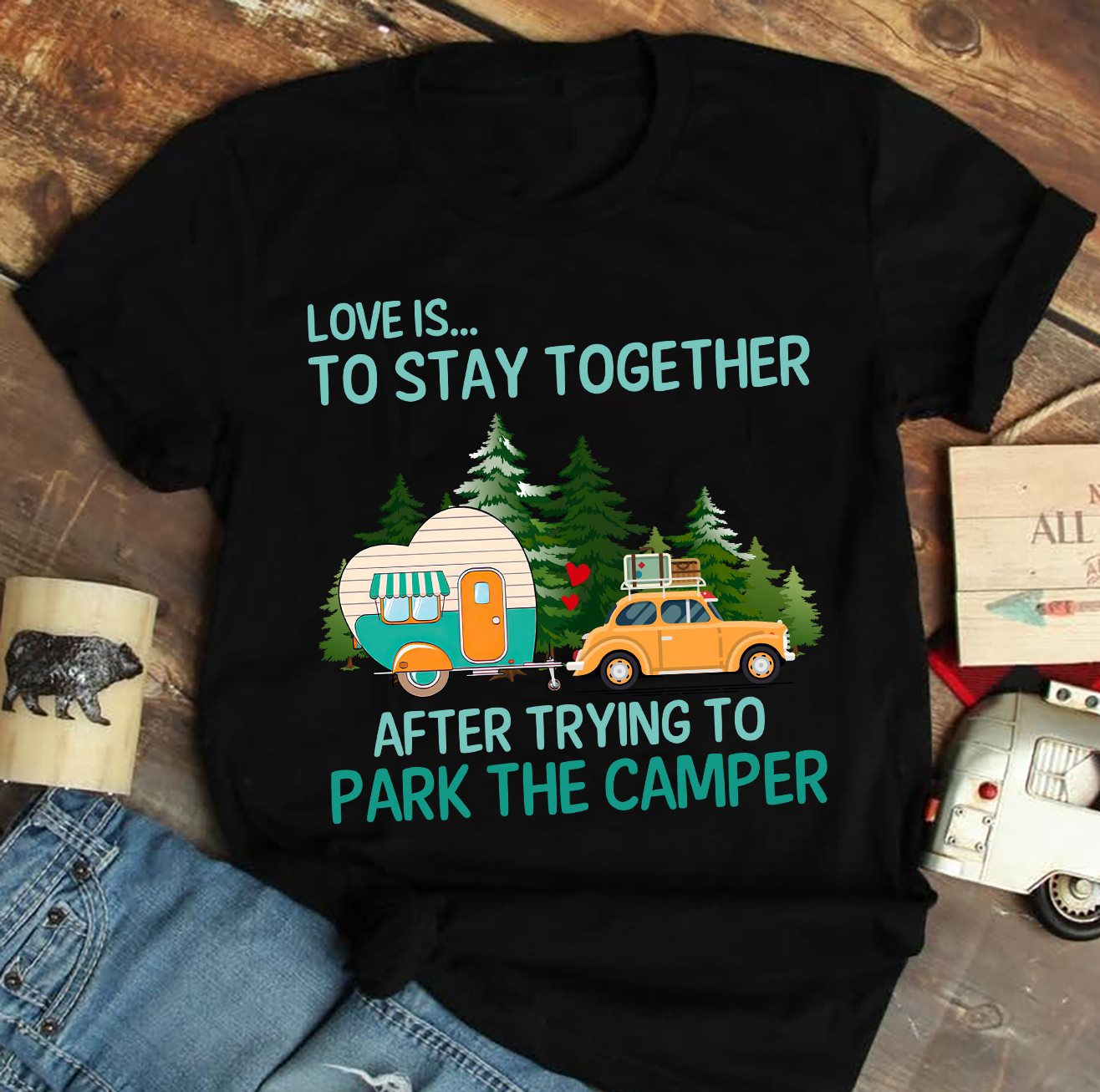 Love is to stay together after trying to park the camper