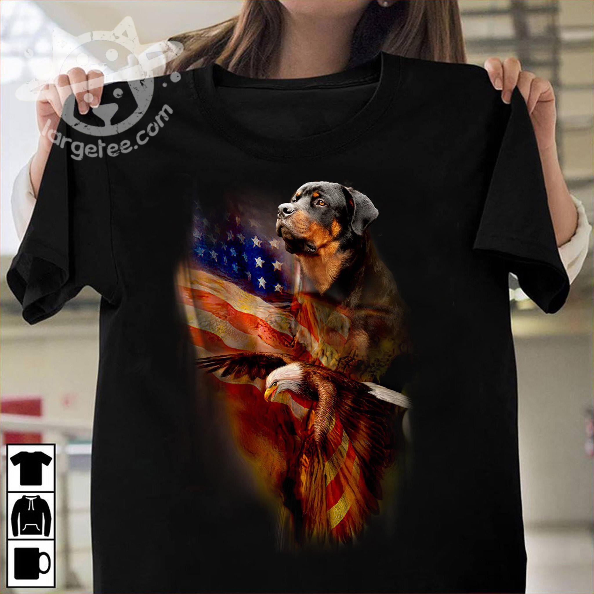 Rottweiler dog and eagle the symbol of America - America flag