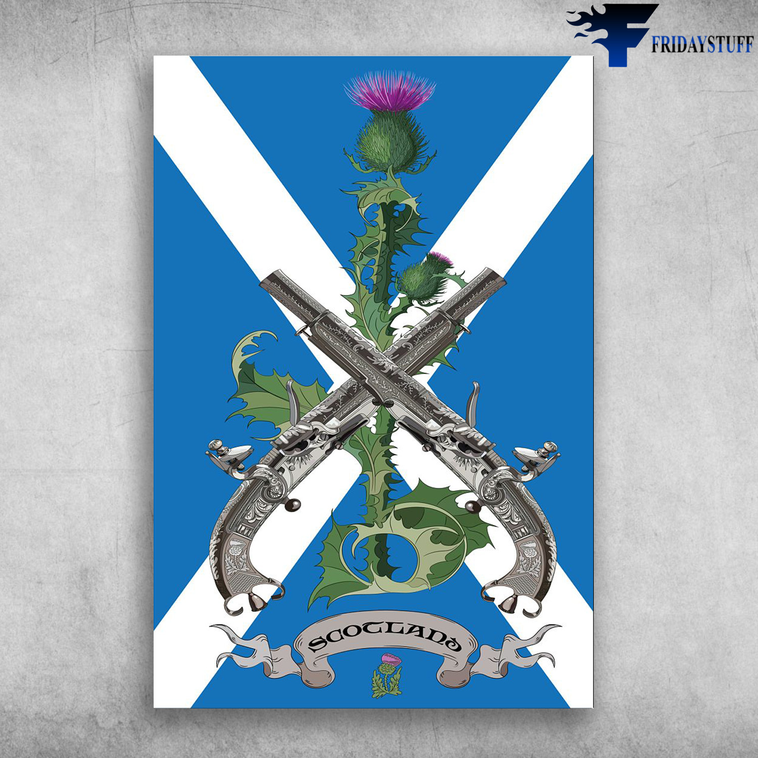 Scottish Thistles And 2 Crossed Scottish Flintlock