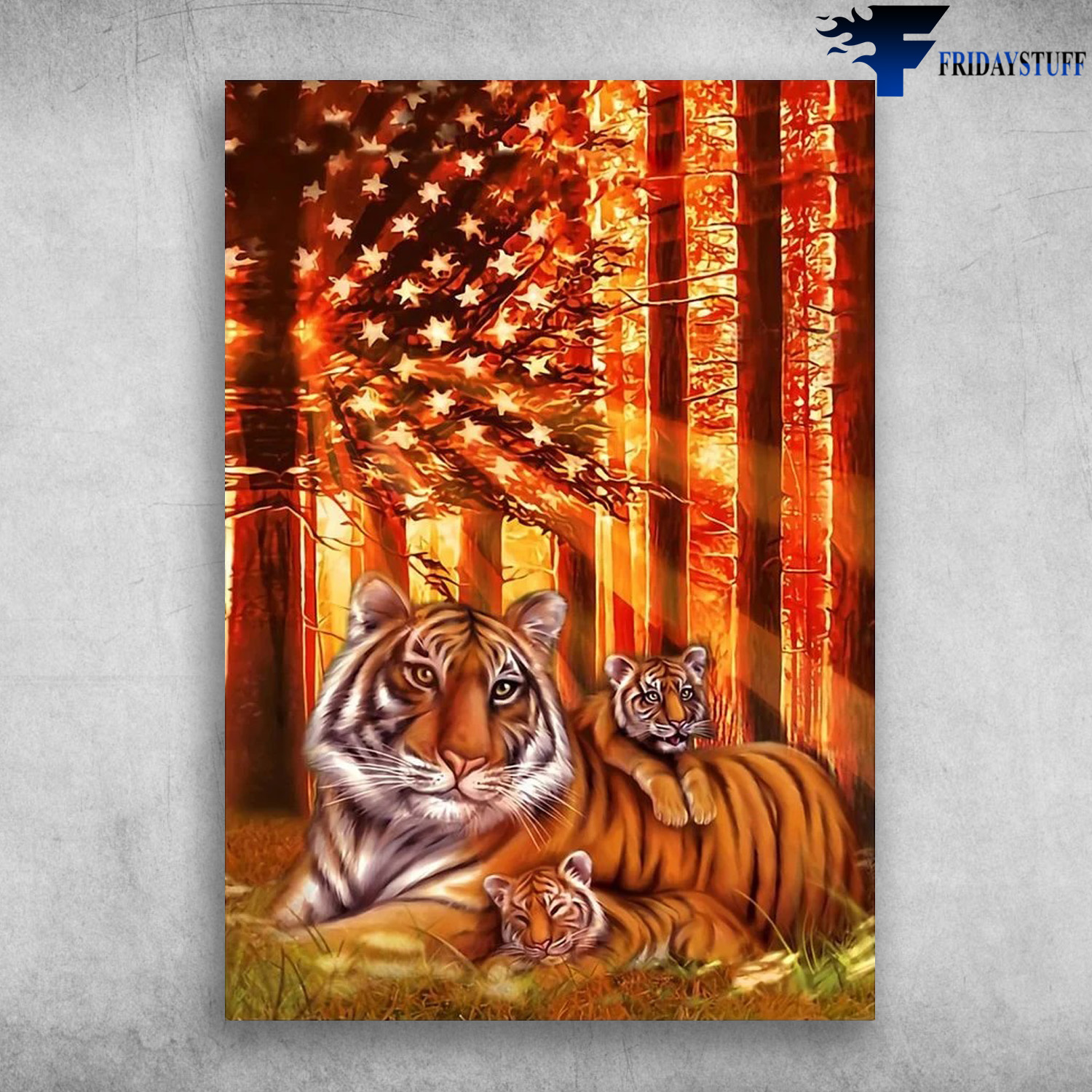Tiger Mon And Son - Sun American Flag, 4th of july, Independence Day