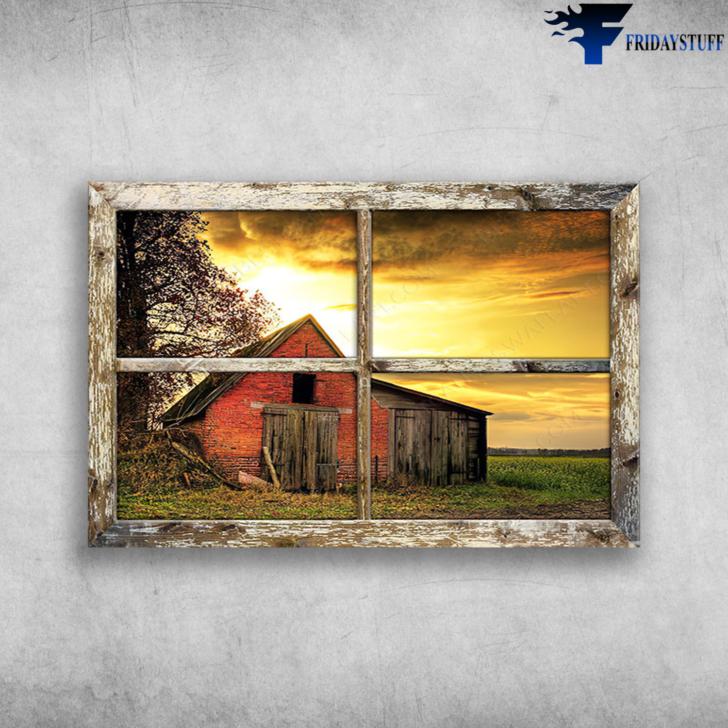 Top Beautiful Red Barn In the Afternoon With Rustic Window Canvas For Farmhouse Decor Best