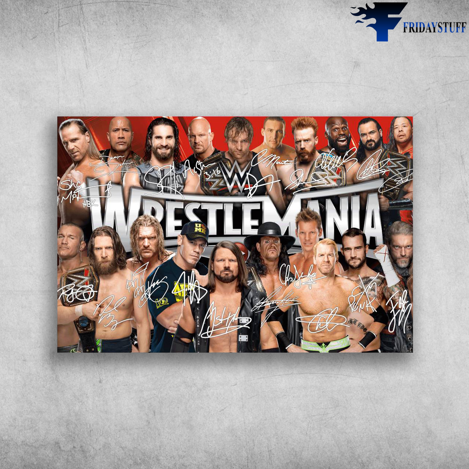 WrestleMania WWE - John Cenna, The Undertaker, Randy Orton, Signatute